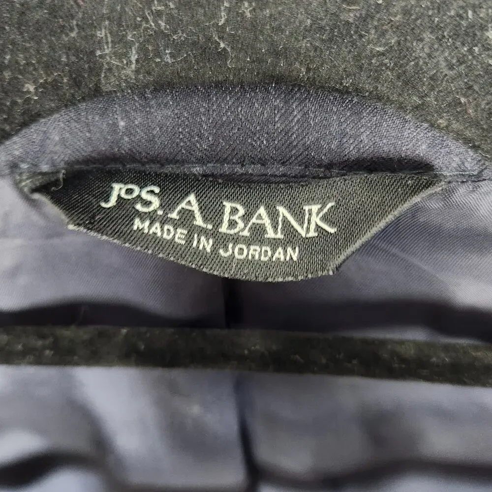 JOS A BANK Suit Jacket Mens 42L Blue Navy Herringbone Career Wedding 100% Wool